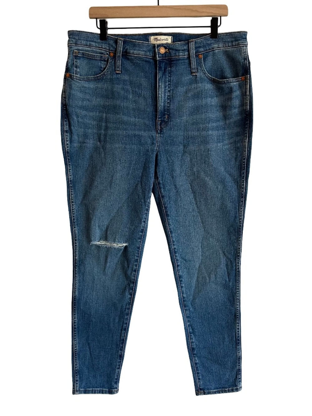 NWT Madewell 10" High Rise Skinny Jeans Foregate Wash Knee Rip Edition NG235 33